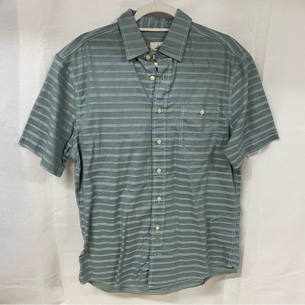 Johnnie-O Hangin’ Out Men’s Green Striped Short Sleeve Button Shirt Medium